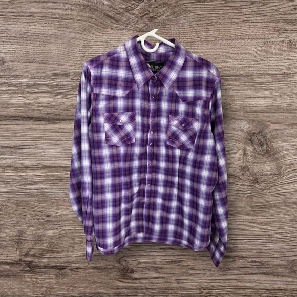 Outback Trading Co. Purple Button Down Plaid Shirt Size 1X - Picture 1 of 6